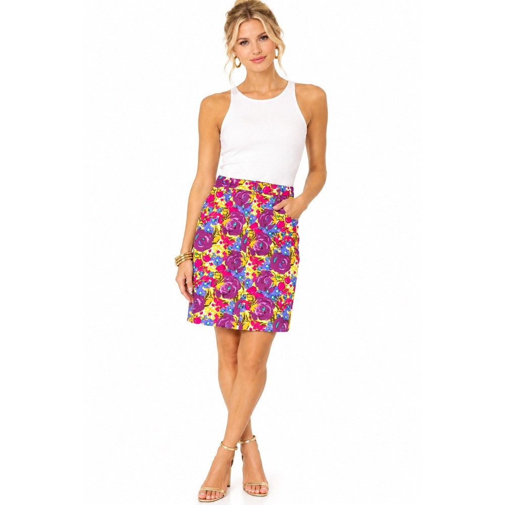 Twelve by Twelve Maximalist Rave Multicolor Bold Pencil Skirt Womens S M 28 Vtg